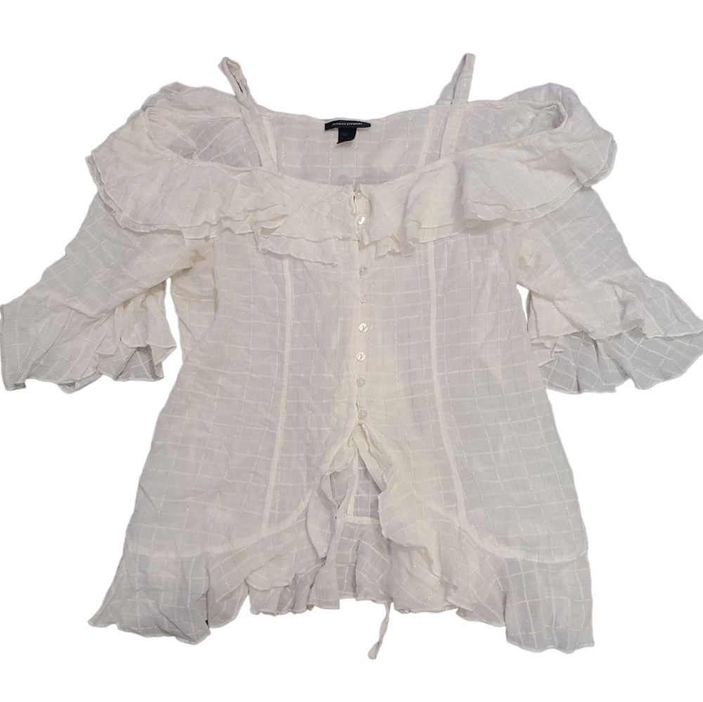 ASHLEY STEWART cold shoulder ruffle top 16W